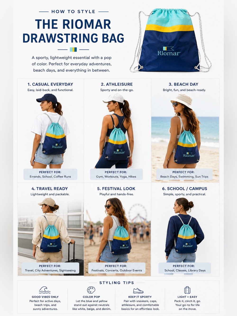 Blue and Yellow Drawstring Bag - Picture 2 of 5